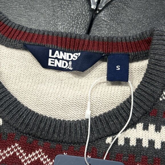 Lands End Sweater Womens Small Gray Bear Fair Isle Pullover Winter Cotton New - Picture 2 of 5
